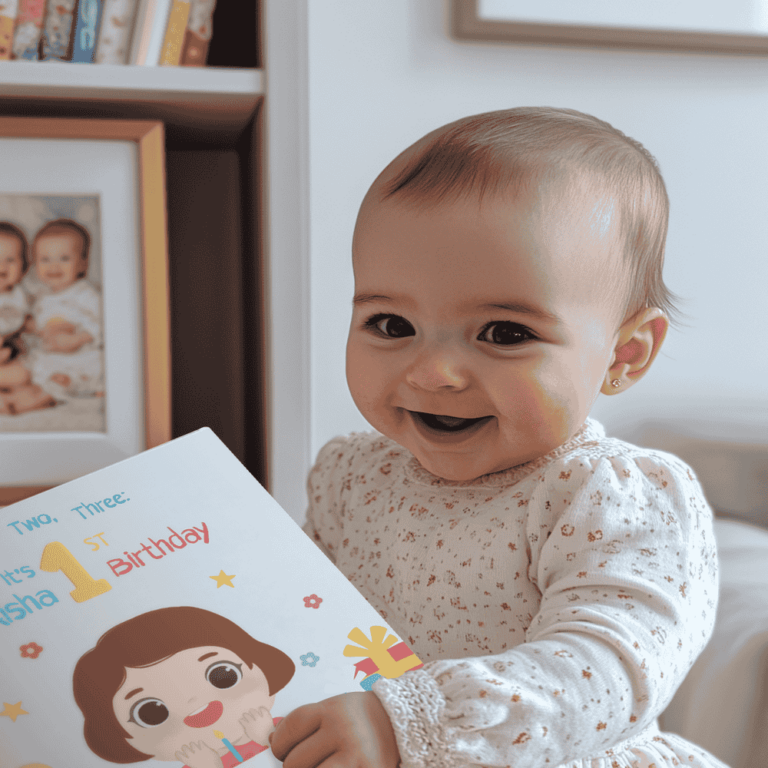 bisignature_A_baby_girl_is_playing_with_a_square_white_book_wit_d4504b2c-fa3a-4057-96d1-79fceef2f2b5